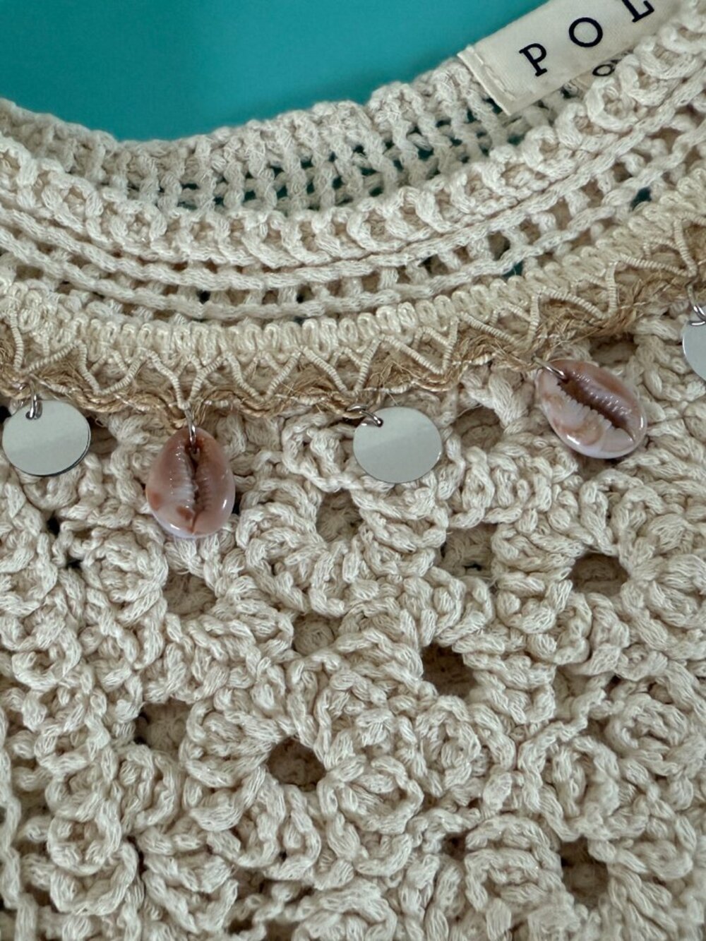 POL Boho Fancy Crochet Fringe Embellished Neck Line Sleeveless Cotton Crop Top - Picture 6 of 8